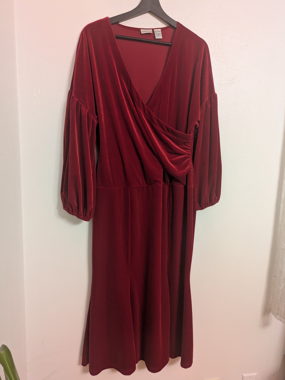 Newport News Wine-Red Velvet Wrap Midi Dress